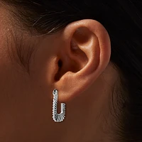 Silver-tone Textured Rectangular Hoop Earrings
