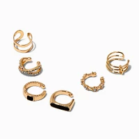 Black Crystal Gold-tone Ear Cuffs - 6 Pack 
