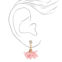 Pink Flower Gold-tone Mixed Earrings Set - 6 Pack 