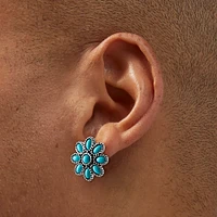 Turquoise Flower Cowgirl Silver-tone Stud Earrings