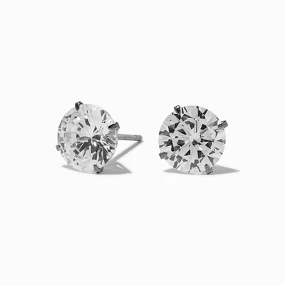 C LUXE by Claire's Silver-tone Titanium Cubic Zirconia 8mm Round Stud Earrings