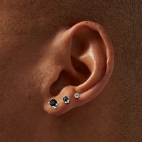 Silver-tone Black, Gray & Clear Cubic Zirconia Stackable Stud Earrings