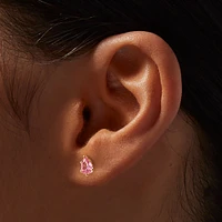 Gold-tone Pink Cubic Zirconia Round & Teardrop Stud Earrings - 3 Pack
