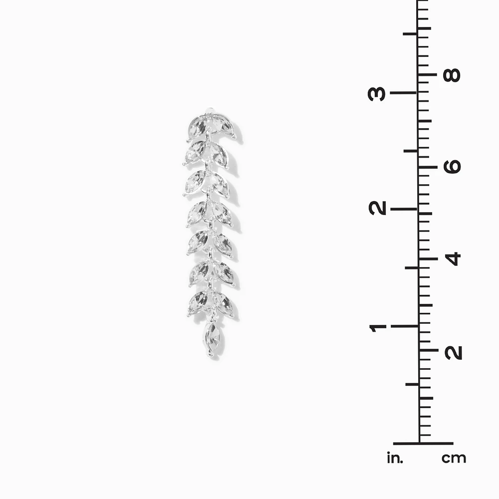 Rhinestone Leaves Silver-tone 2" Linear Drop Earrings