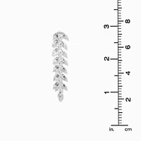 Rhinestone Leaves Silver-tone 2" Linear Drop Earrings
