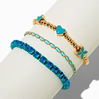 Blue Enamel Heart & Star Bracelet Set - 3 Pack