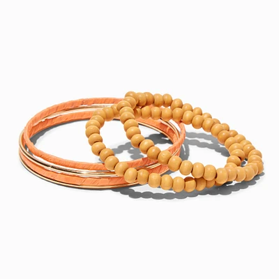 Orange Raffia Wrapped Bangle Bracelets - 6 Pack