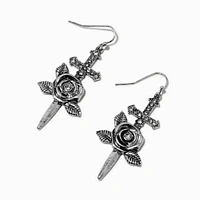 Silver-tone Dagger & Rose Drop Earrings 