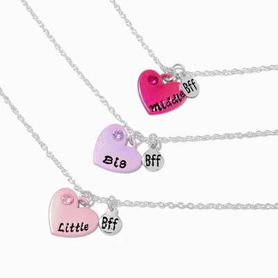 Best Friends Three Sisters Heart Pendant Necklace - 3 Pack 