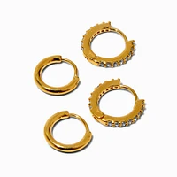 C LUXE by Claire's 18kt Gold Plated Cubic Zirconia 8mm & 10mm Embellished Hoop Earrings - 2 Pack