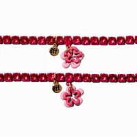 Best Friends Pink Enamel Flower Rhinestone Bracelets - 2 Pack
