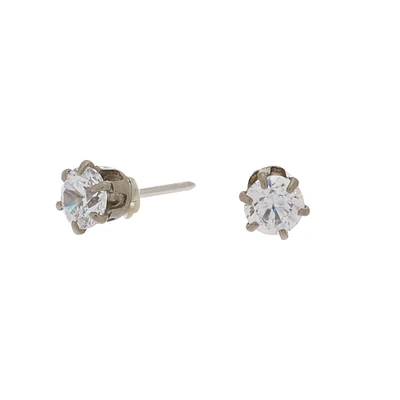 C LUXE by Claire's Silver-tone Titanium Cubic Zirconia 3mm Round Stud Earrings
