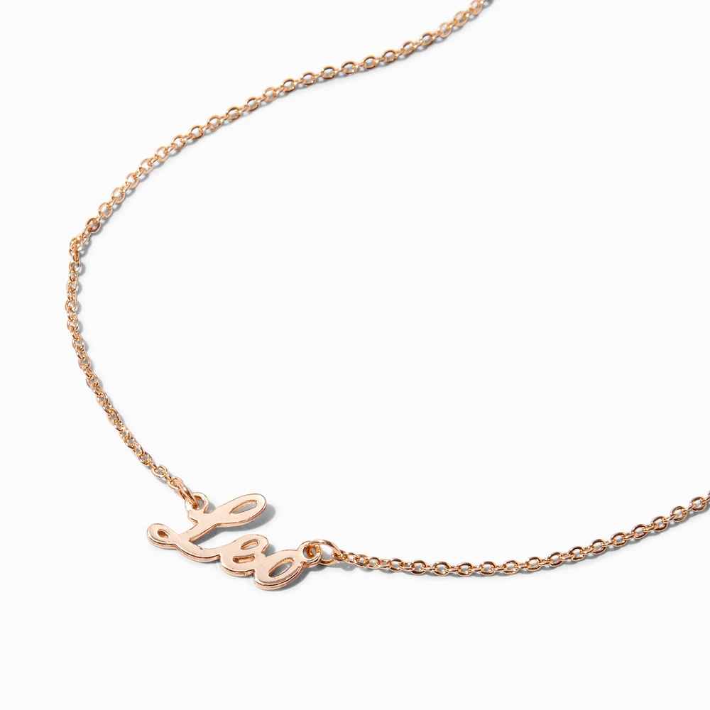 Gold-tone Script Zodiac Pendant Necklace - Leo