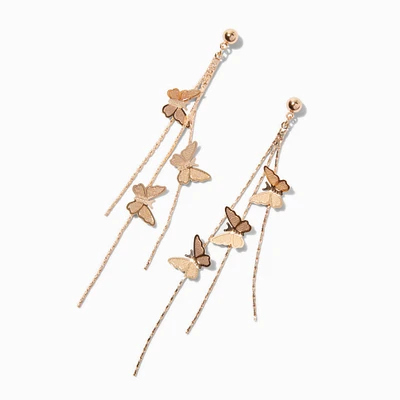 Gold-tone Triple Butterfly 4" Drop Earrings 