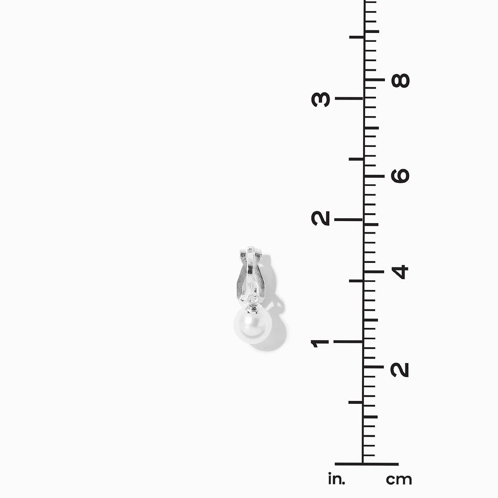 Silver-tone Pearl 0.5" Clip-On Drop Earrings 