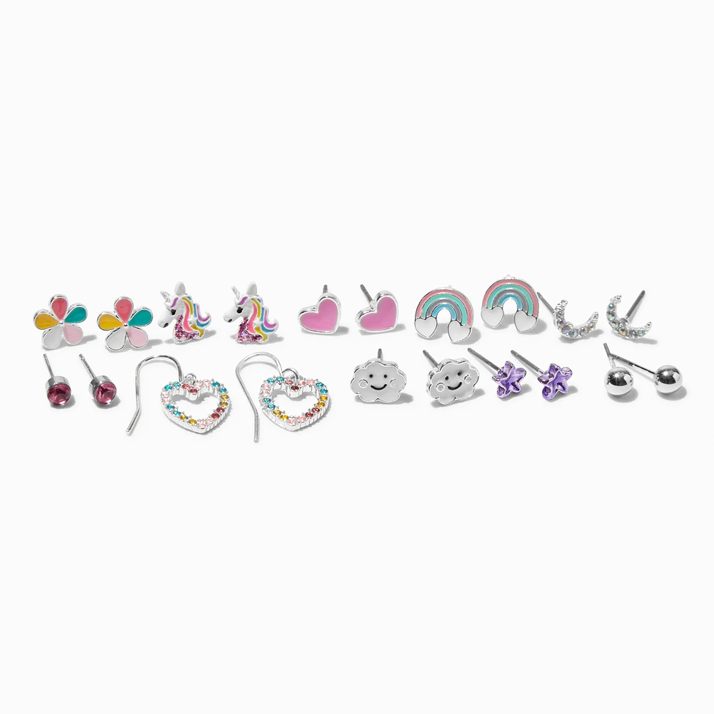 Silver-tone Happy Cloud Stud Earrings - 10 Pack