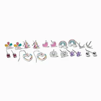 Silver-tone Happy Cloud Stud Earrings - 10 Pack