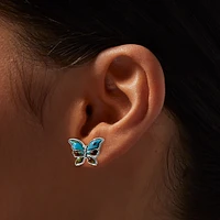 Silver-tone Cowgirl Butterfly Stud Earrings