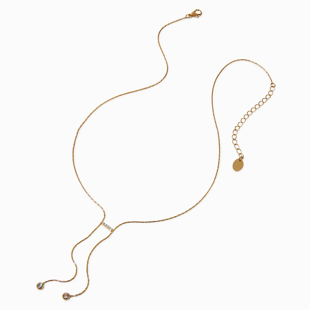 Gold-tone Bezel Cubic Zirconia Y-Neck Necklace 