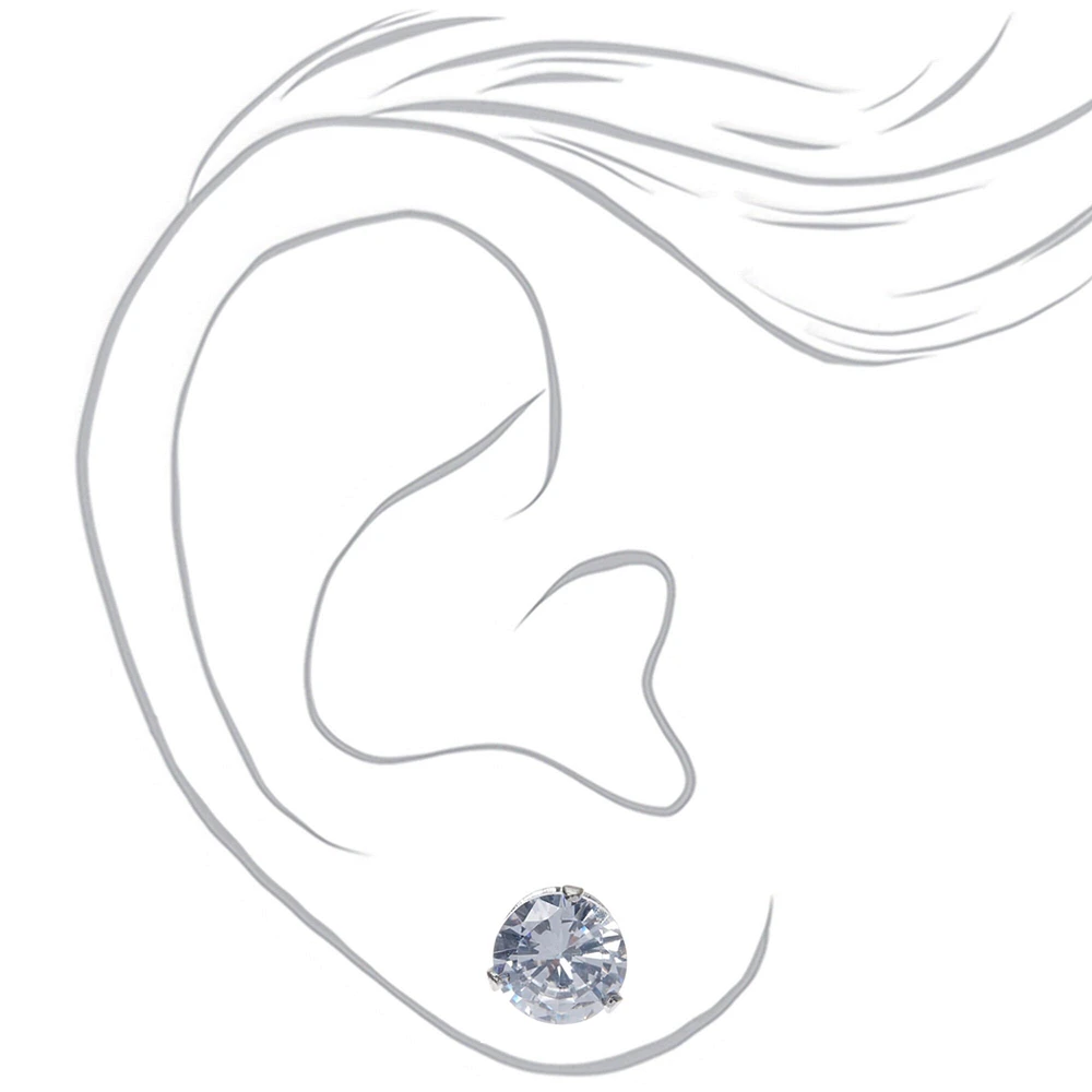 Silver-tone Cubic Zirconia 7mm Round Stud Earrings