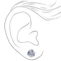 Silver-tone Cubic Zirconia 7mm Round Stud Earrings