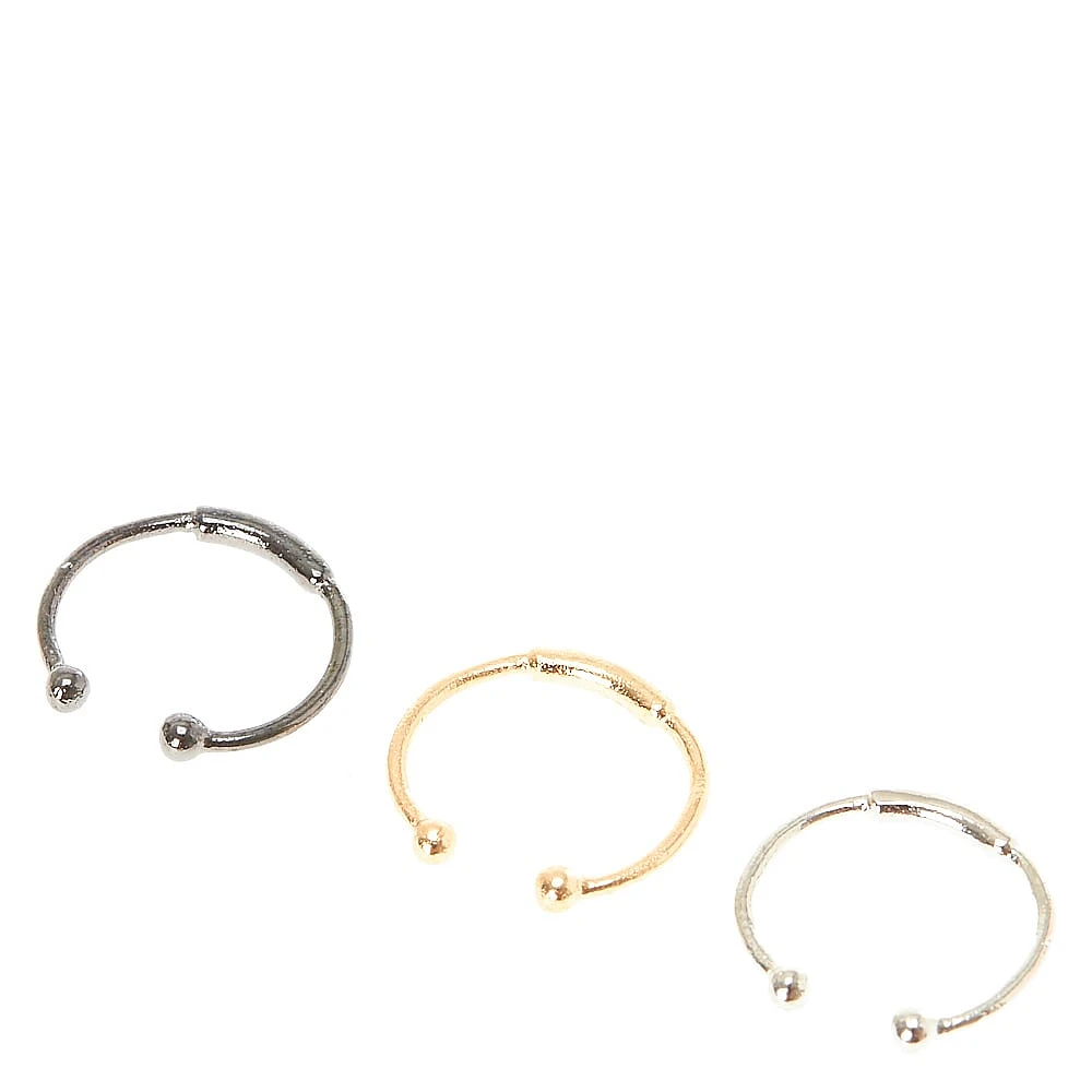 Mixed Metal Stainless Steel Barred Faux Nose Rings - 3 Pack