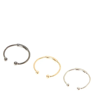 Mixed Metal Stainless Steel Barred Faux Nose Rings - 3 Pack