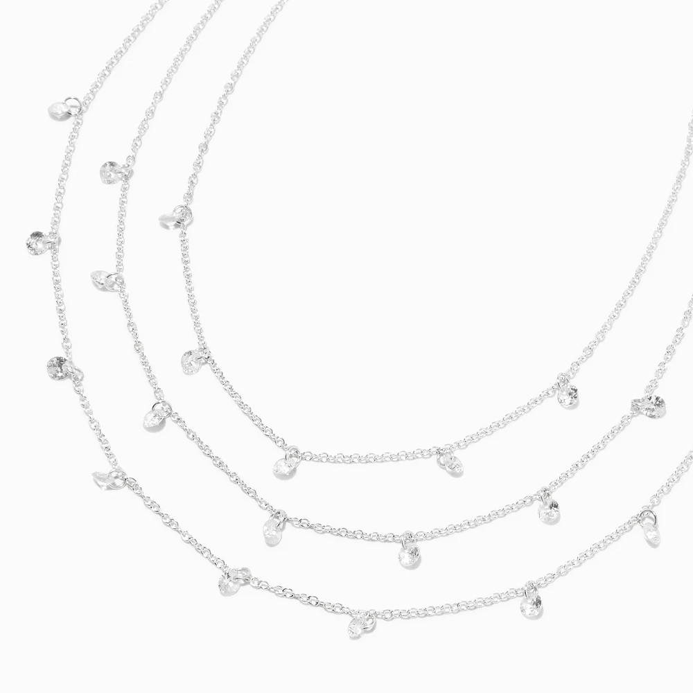Silver-tone Cubic Zirconia Confetti Multi-Strand Necklace