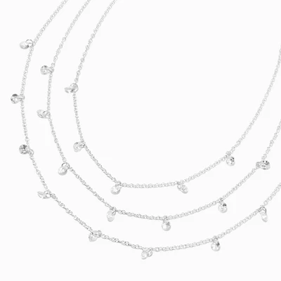 Silver-tone Cubic Zirconia Confetti Multi-Strand Necklace
