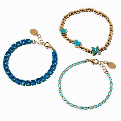 Blue Enamel Heart & Star Bracelet Set - 3 Pack