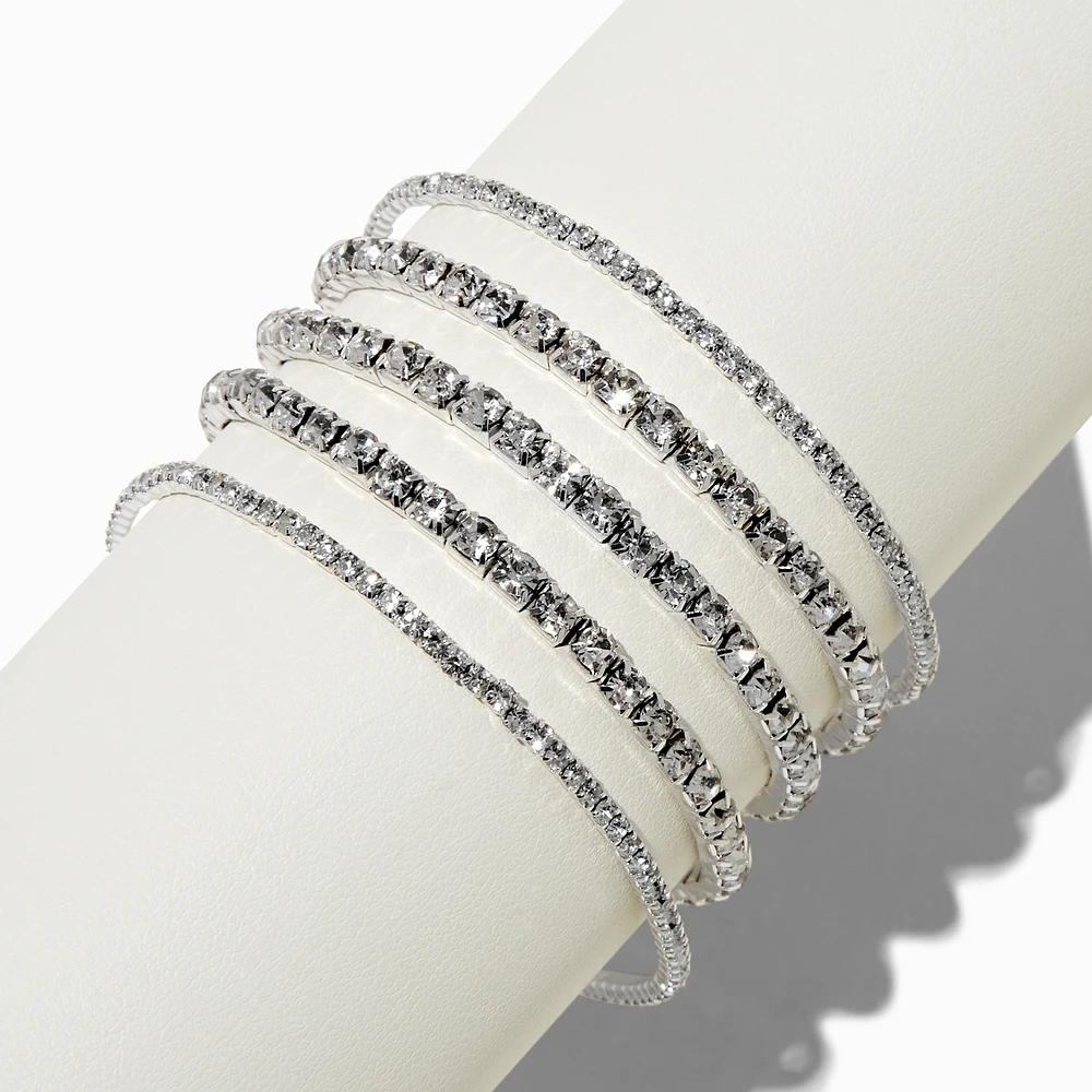 Silver-tone Rhinestone Stretch Bracelets