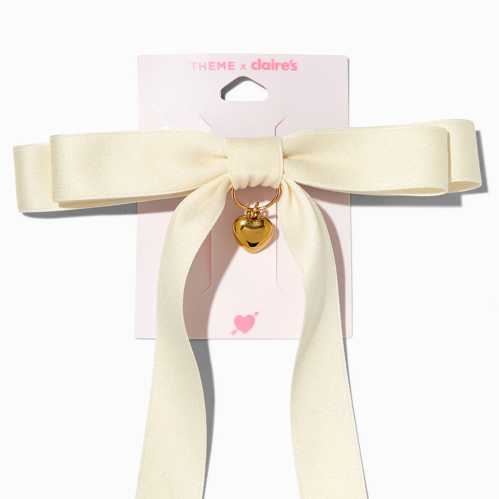 T H E M E x Claire's White Long Tail Gold-tone Heart Charm Hair Bow Clip