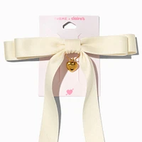 T H E M E x Claire's White Long Tail Gold-tone Heart Charm Hair Bow Clip