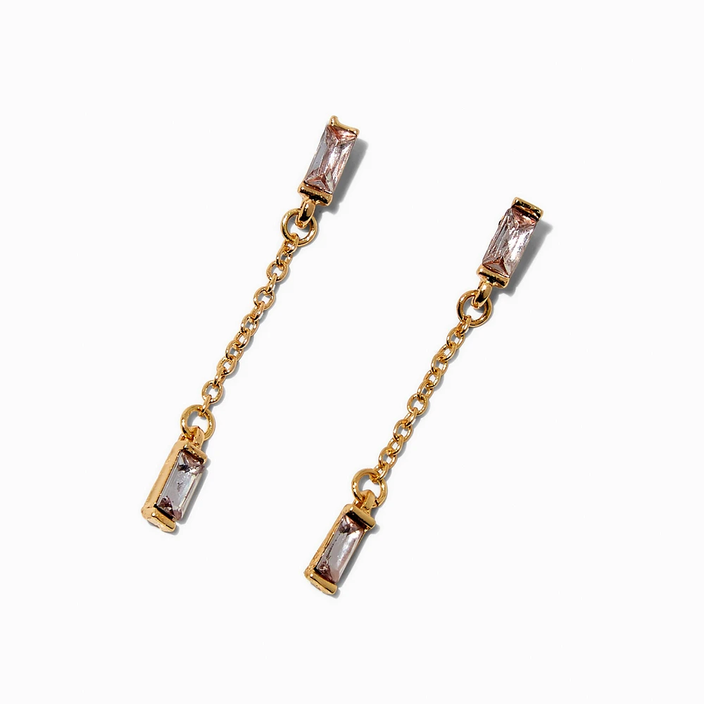 Gold-tone Baguette Chain Linear Drop Earrings
