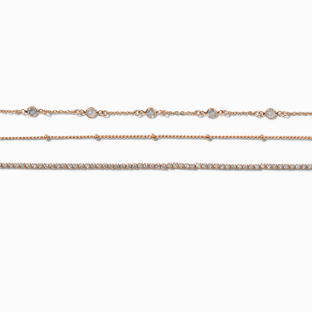Gold-tone Cubic Zirconia Confetti Chain Bracelets - 3 Pack