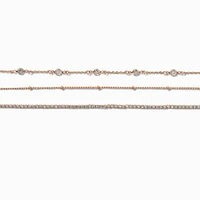 Gold-tone Cubic Zirconia Confetti Chain Bracelets - 3 Pack
