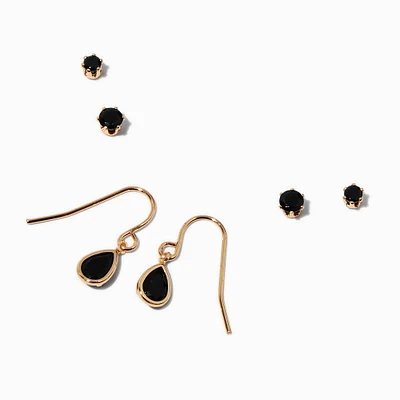 Black Teardrop & Stud Earring Stackables Set - 3 Pack