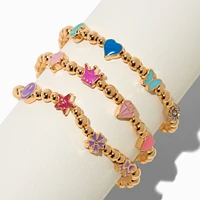Gold-tone Bead Icon Stretch Bracelets - 3 Pack