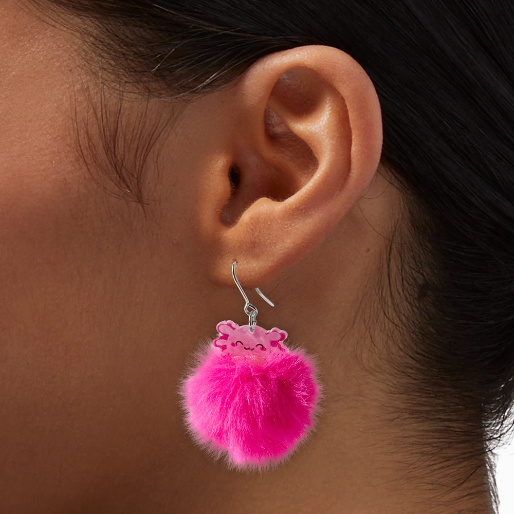 Pink Axolotl Pom Pom 1.5" Drop Earrings