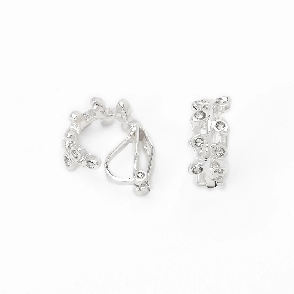 Silver-tone 10mm Crystal Leaf Clip-On Earrings
