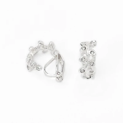 Silver-tone 10mm Crystal Leaf Clip-On Earrings