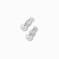 Silver-tone Pearl 0.5" Clip-On Drop Earrings 