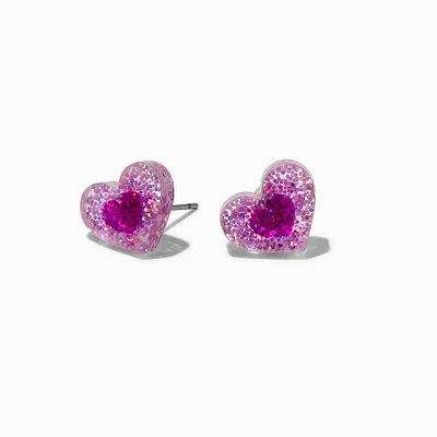 Pink Heart Acrylic Stud Earrings 
