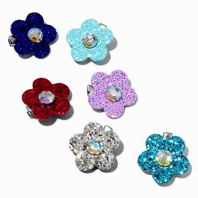 Claire's Club Gem Jewel Tone Flower Hair Clips - 6 Pack