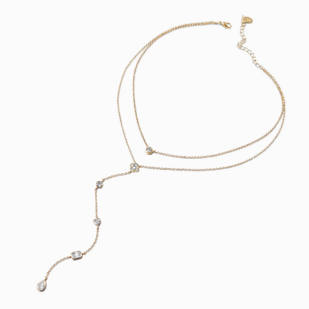 Gold-tone Cubic Zirconia Delicate Drip Y-Neck Multi-Strand Necklace