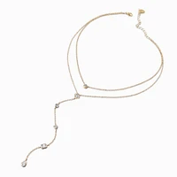 Gold-tone Cubic Zirconia Delicate Drip Y-Neck Multi-Strand Necklace