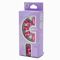 Puffy Heart Pink Chrome Short Almond Vegan Faux Nail Set - 24 Pack
