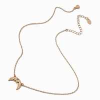 Gold-tone Sideways Crescent Moon Pendant Necklace