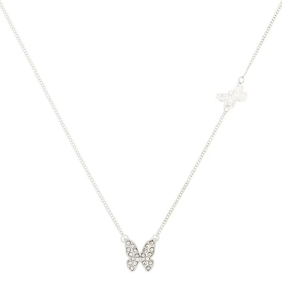 Silver-tone Double Butterfly Stackable Pendant Necklace