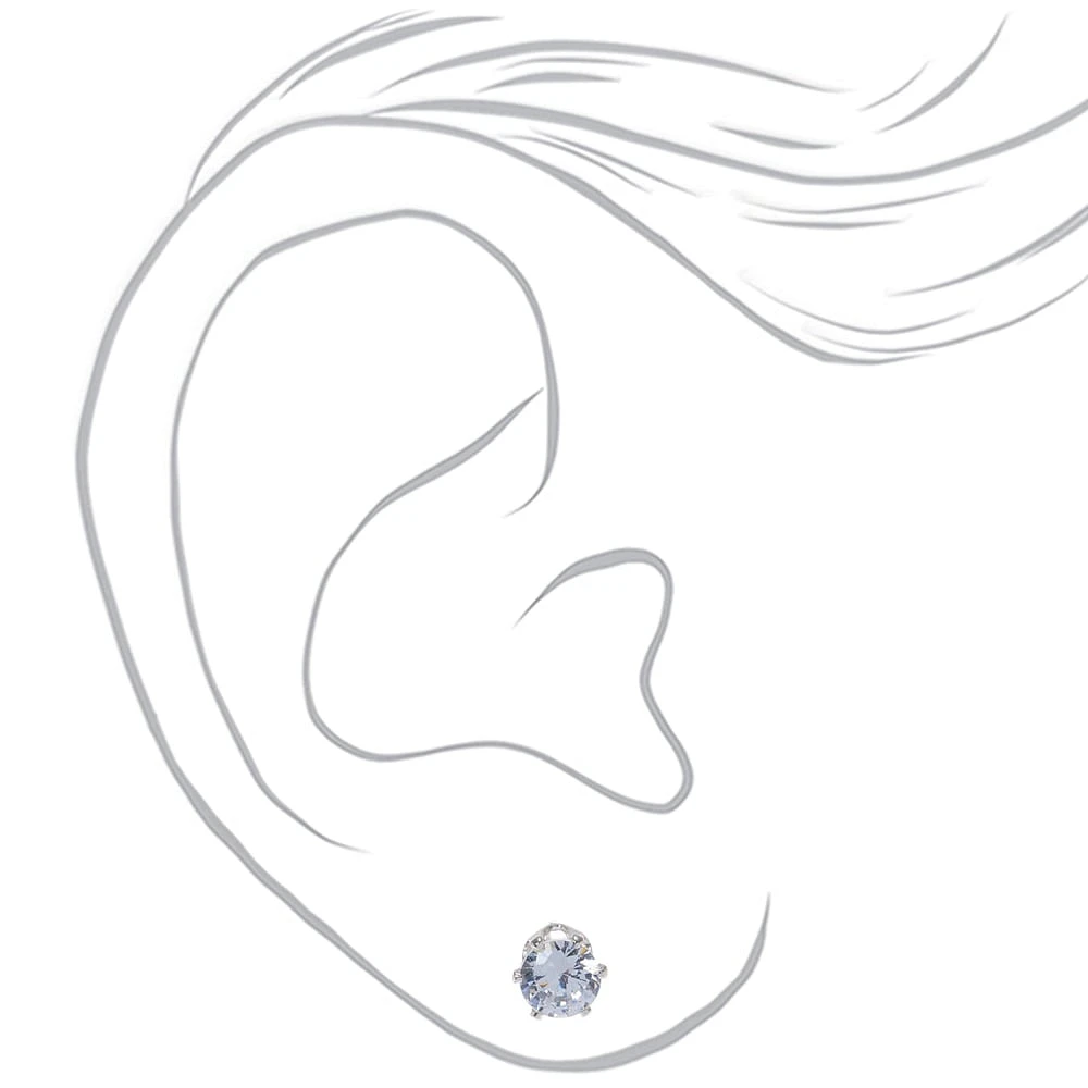 Silver-tone Cubic Zirconia 5mm, 6mm, & 7mm Round Stud Earrings - 3 Pack 
